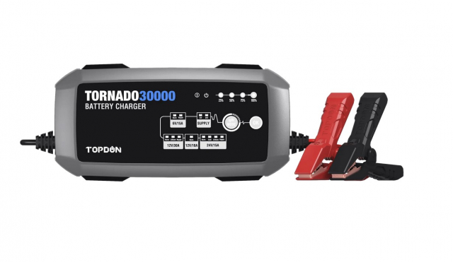 TOPDON T30A TORNADO30000, 30A laddare bilbatteri, 6 V, 12 V, 24 V professionell batteriladdare med 12 laddningslägen