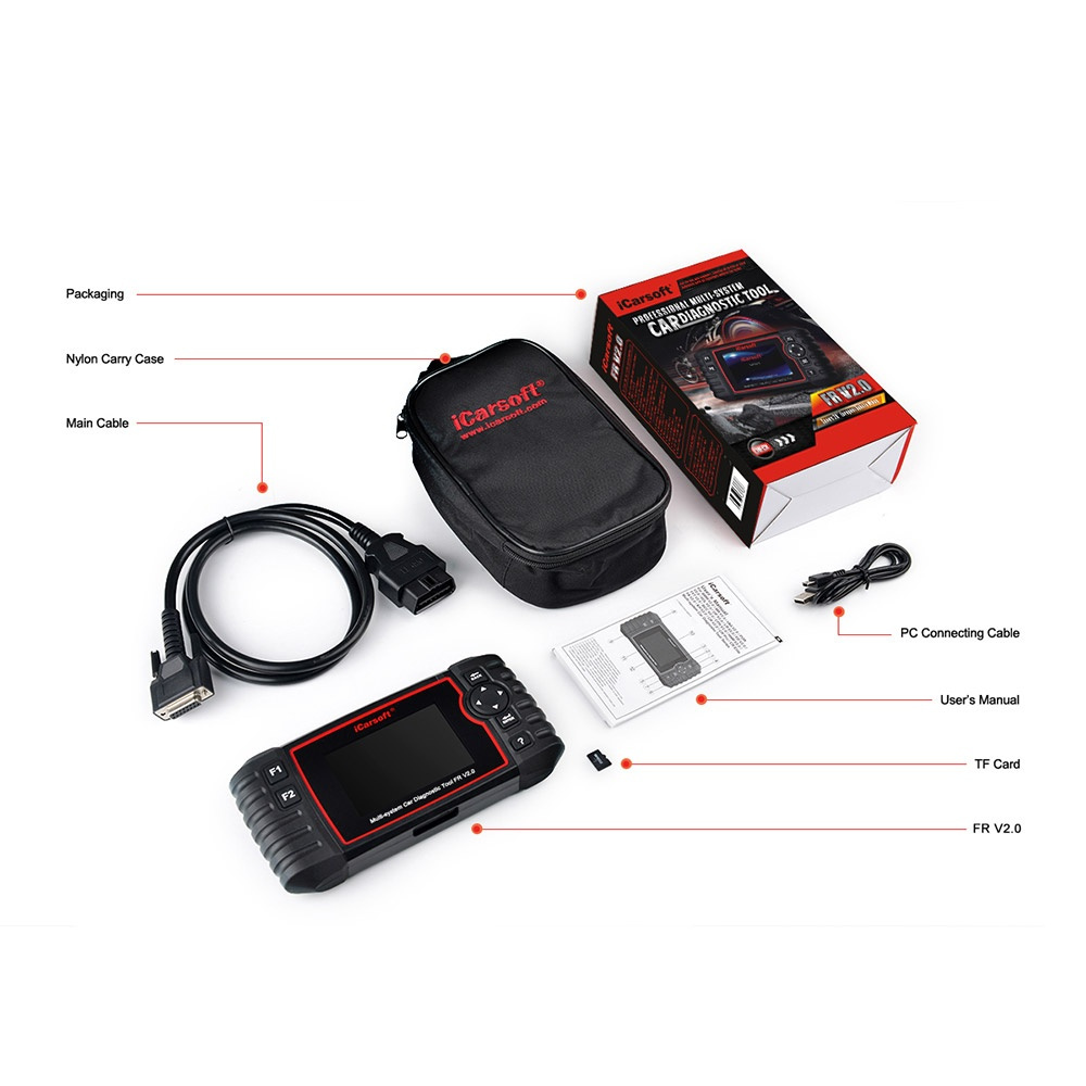 iCarsoft FR V2.0 Citroen, Peugeot, Renault, Dacia, Fiat, Alfa, felkodsläsare OBD2 Italienska och franska märken