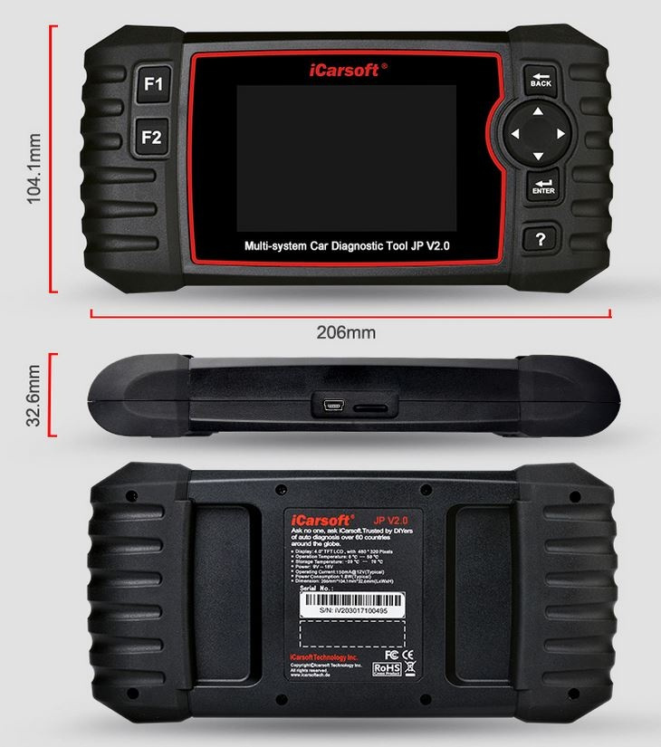 iCarsoft JP V2.0 OBD2 Felkodsläsare för Toyota Lexus Scion Isuzu Nissan Infiniti Mitsubishi Honda Acura Mazda Subaru, Kia, Huyndai