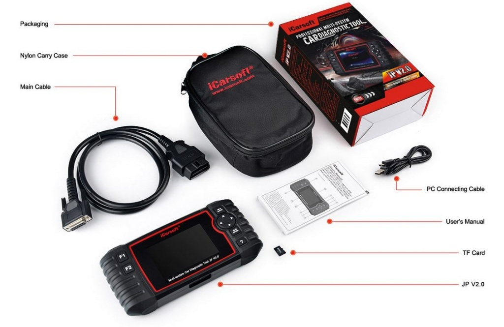 iCarsoft JP V2.0 OBD2 Felkodsläsare för Toyota Lexus Scion Isuzu Nissan Infiniti Mitsubishi Honda Acura Mazda Subaru, Kia, Huyndai