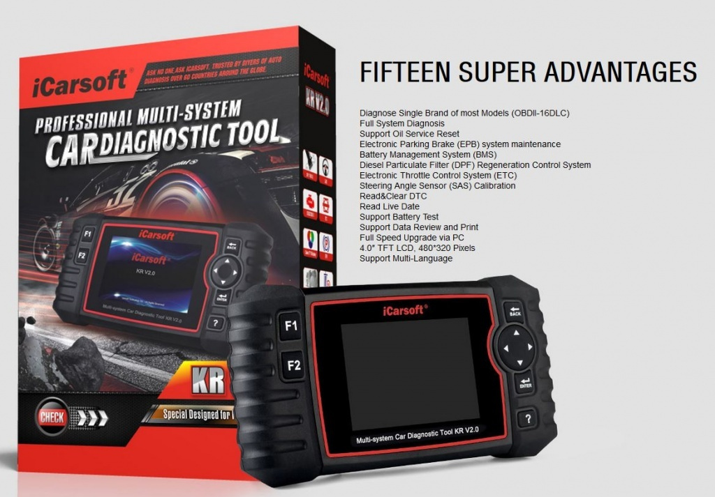 iCarsoft KR V2.0 felkodsläsare OBD2 Scanner Kia/Hyundai/Daewoo