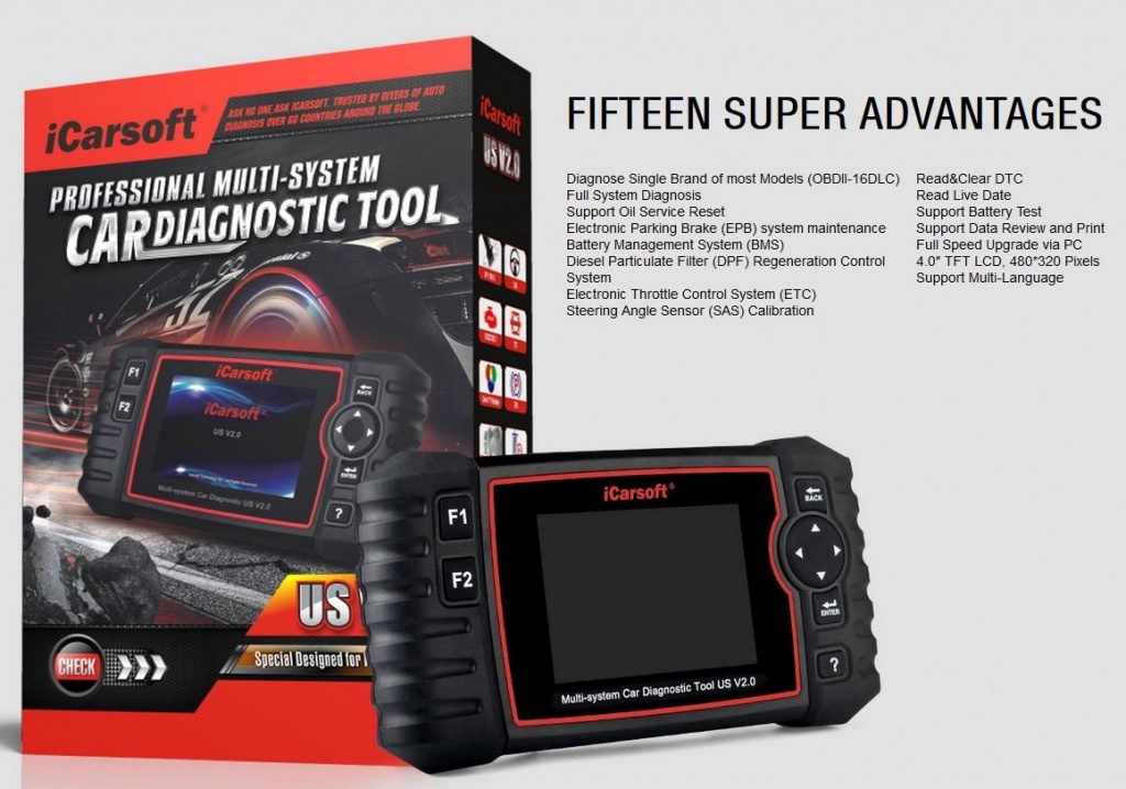 iCarsoft US V2.0 felkodsläsare Ford, GM (Cherolet/Buick/Cadillac/GMC) /Chrysler/Jeep/ Holden