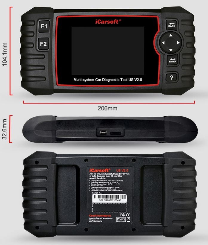 iCarsoft US V2.0 felkodsläsare Ford, GM (Cherolet/Buick/Cadillac/GMC) /Chrysler/Jeep/ Holden