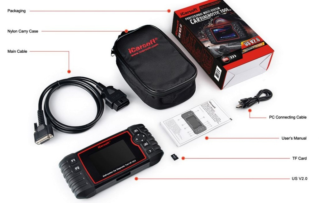 iCarsoft US V2.0 felkodsläsare Ford, GM (Cherolet/Buick/Cadillac/GMC) /Chrysler/Jeep/ Holden