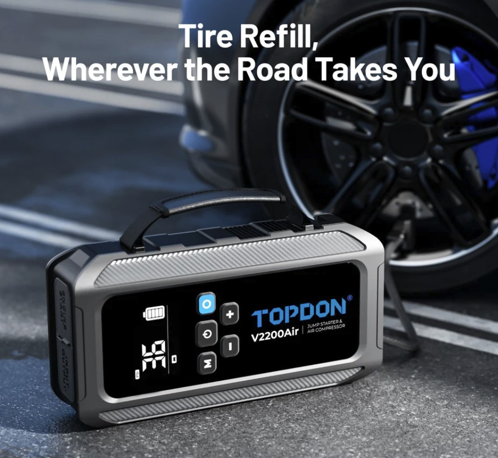 Topdon V2200 AIR starthjälp jumpstarter | Med inbyggd luftpump | 2200A