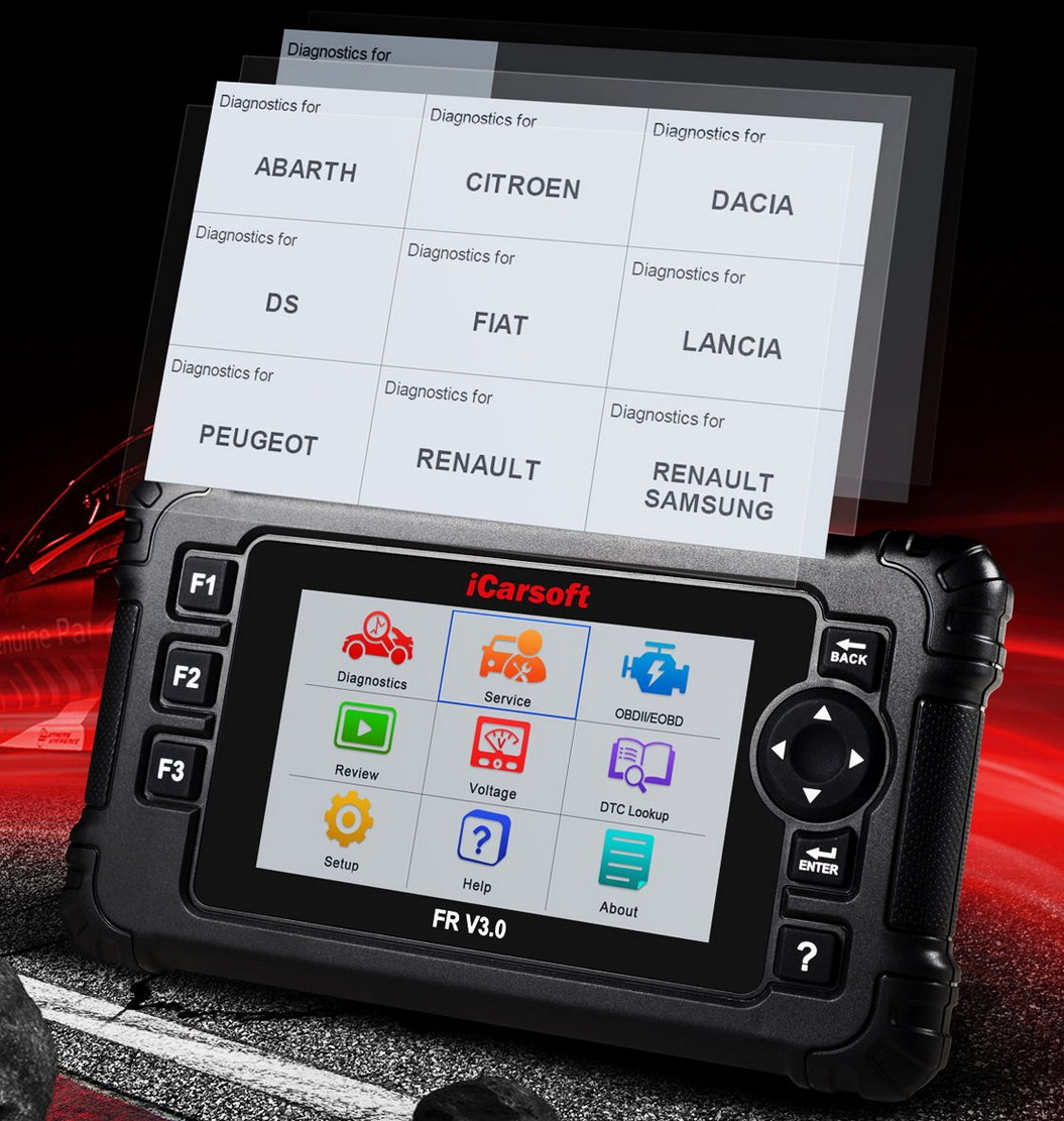 Icarsoft FR V3.0 felkodsläsare OBD2 för Peugeot Citroen Renault, Dacia Abarth, Fiat, DS, Alfa Romeo