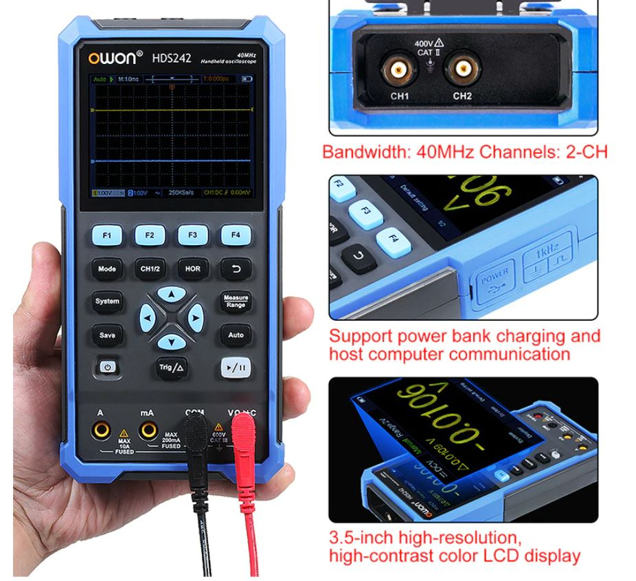 Owon HDS242 handheld oscilloskop multimeter 40Mhz