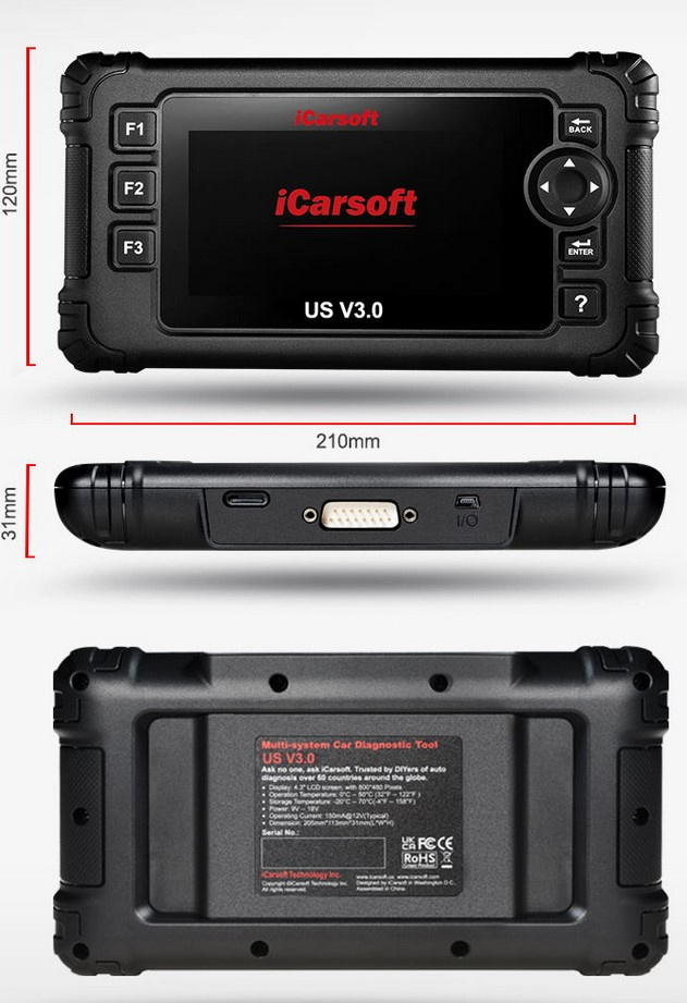 Icarsoft US V3.0 felkodsläsare OBD2 för amerikanska bilar