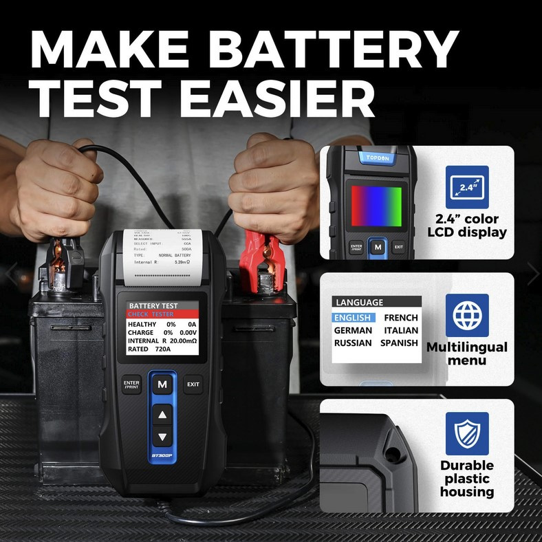 Topdon batteritestare BT300 12V med skrivare