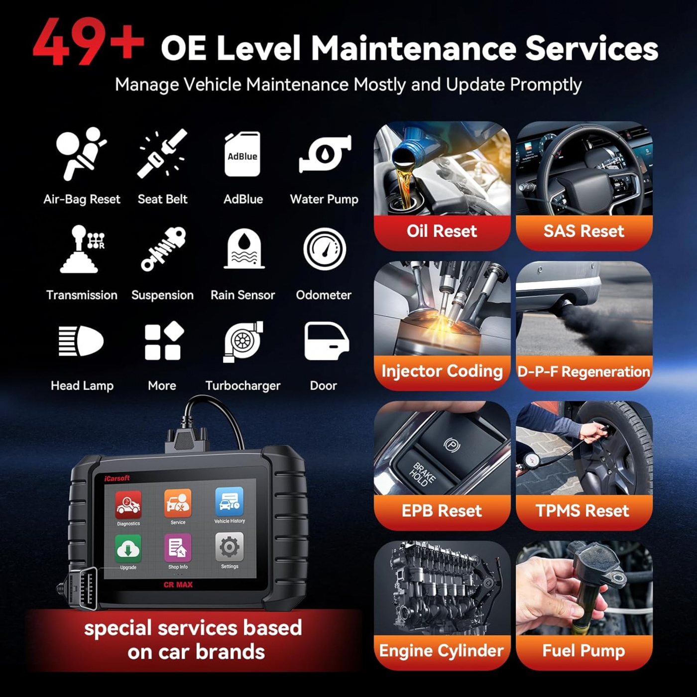 iCarsoft CR MAX 2025 OBD2 felkodsläsare diagnosverktyg alla bilmärken touchplatta