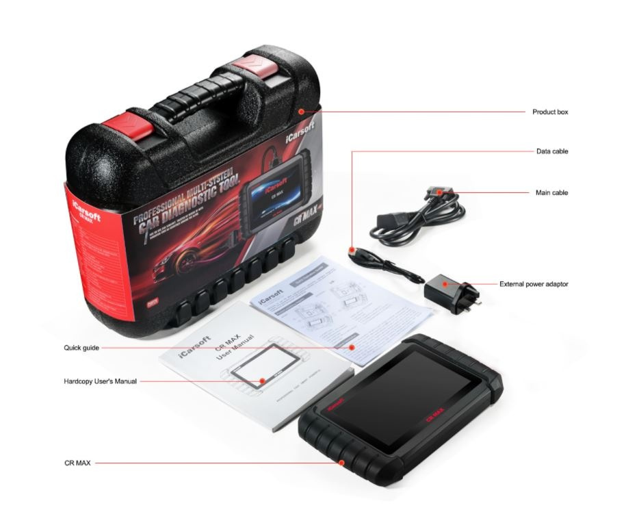 iCarsoft CR MAX 2025 OBD2 felkodsläsare diagnosverktyg alla bilmärken touchplatta