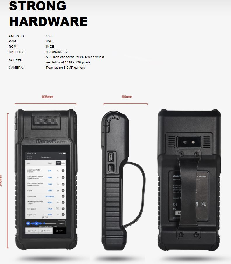 iCarsoft CR Legend diagnosverktyg OBD2 scanner felkodsläsare DOIP | Superdeal | 3års licens