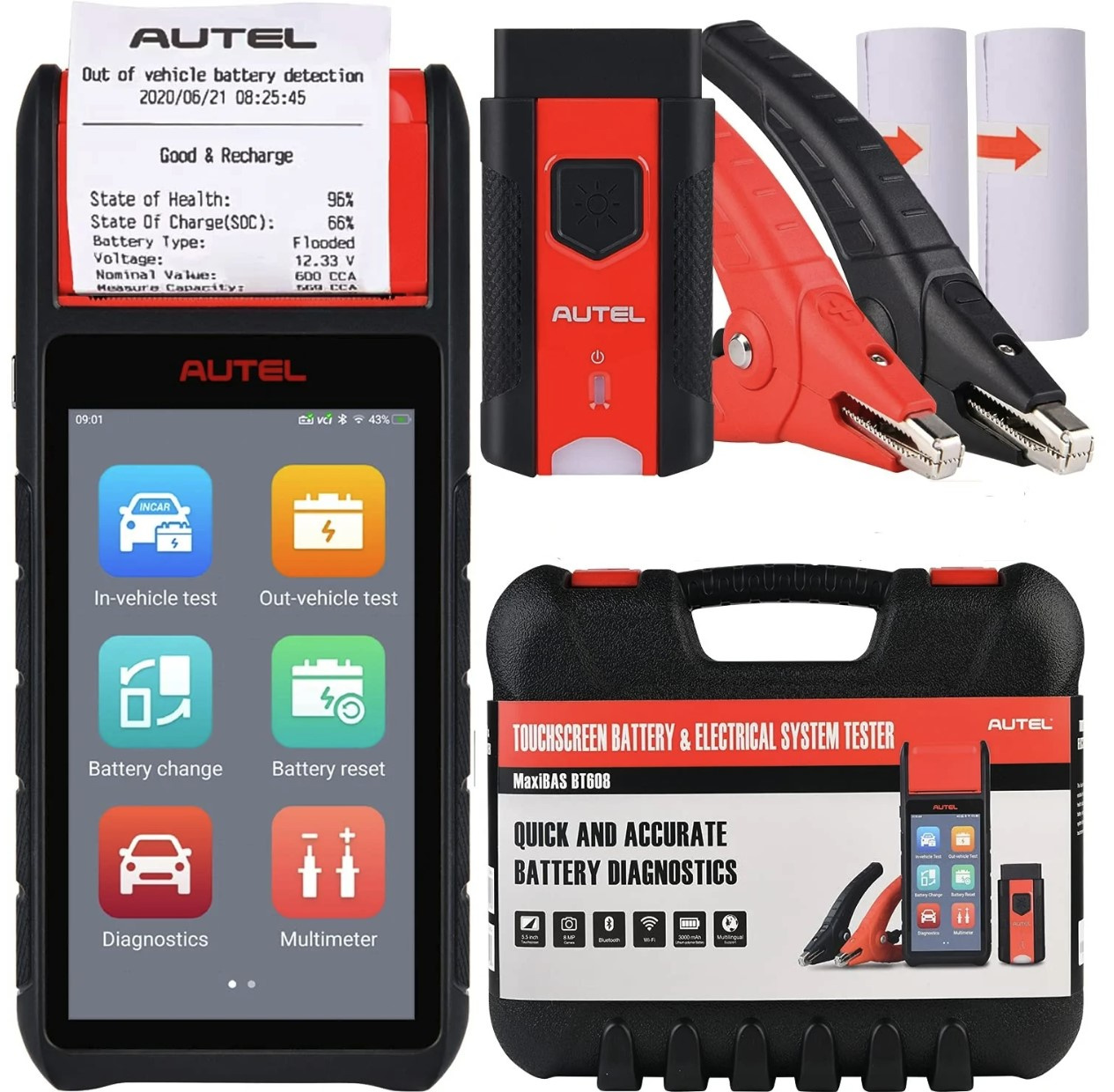 Autel MaxiBAS BT608 batteri och bildiagnos 2 in 1