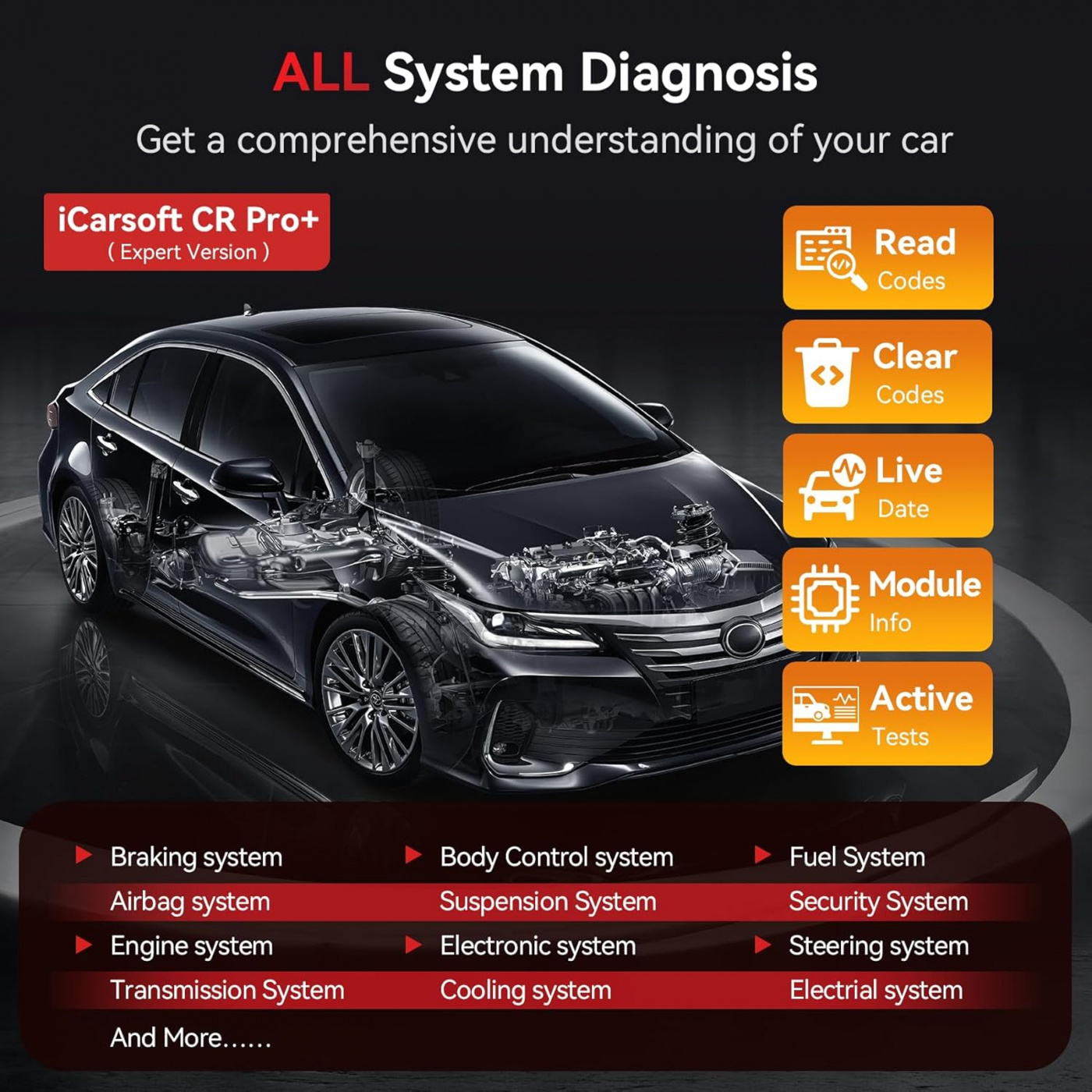  iCarsoft CR PRO+ 2025 felkodsläsare 2nd generation OBD2 scanner alla märken