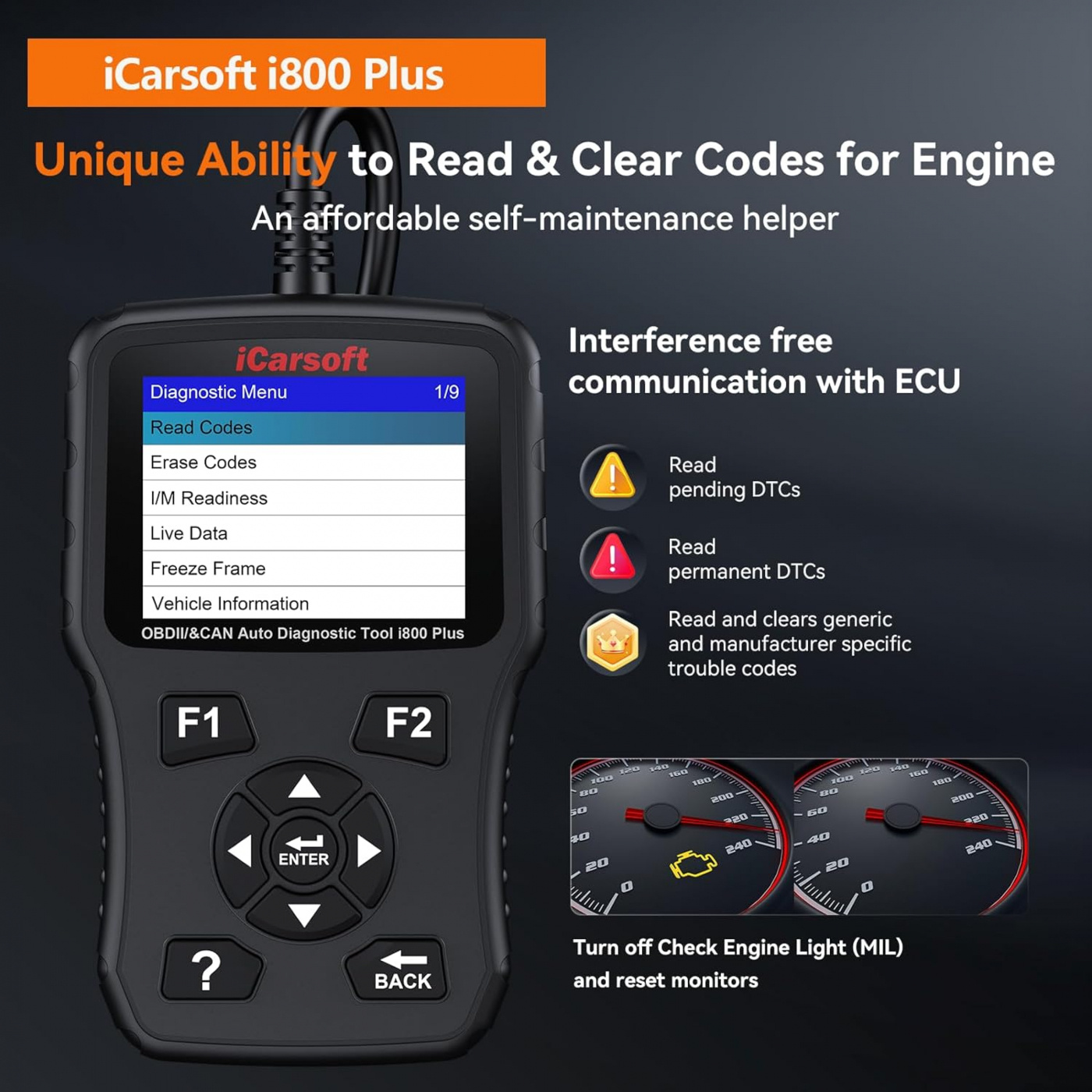 iCarsoft i800 Plus universal felkodsläsare scanner OBD2