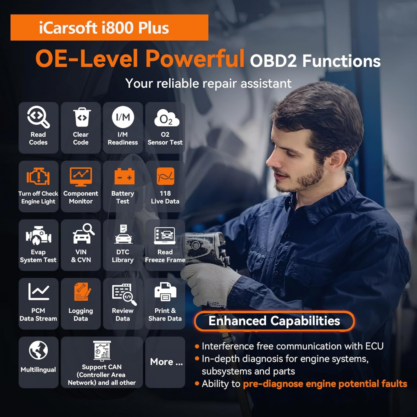 iCarsoft i800 Plus universal felkodsläsare scanner OBD2