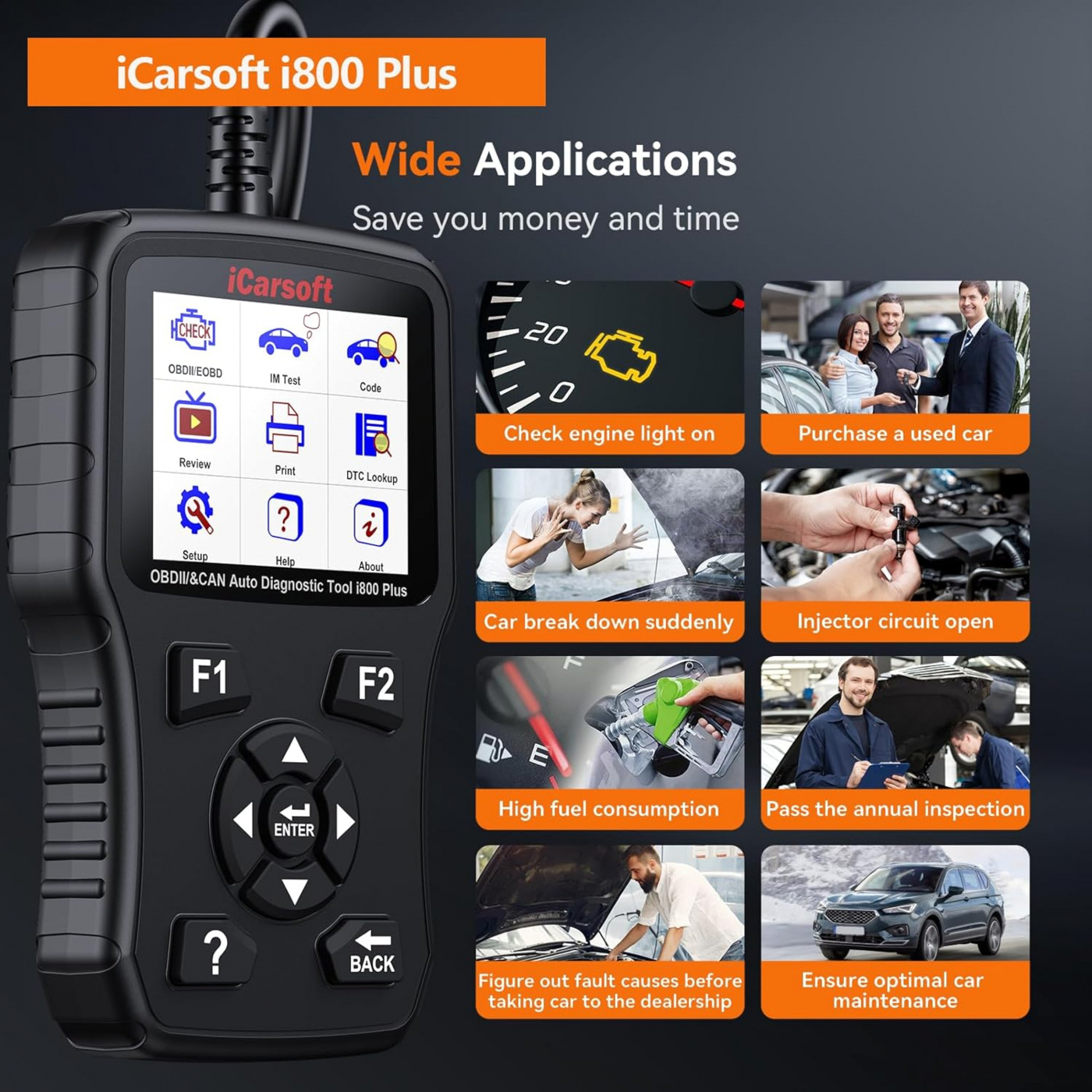 iCarsoft i800 Plus universal felkodsläsare scanner OBD2