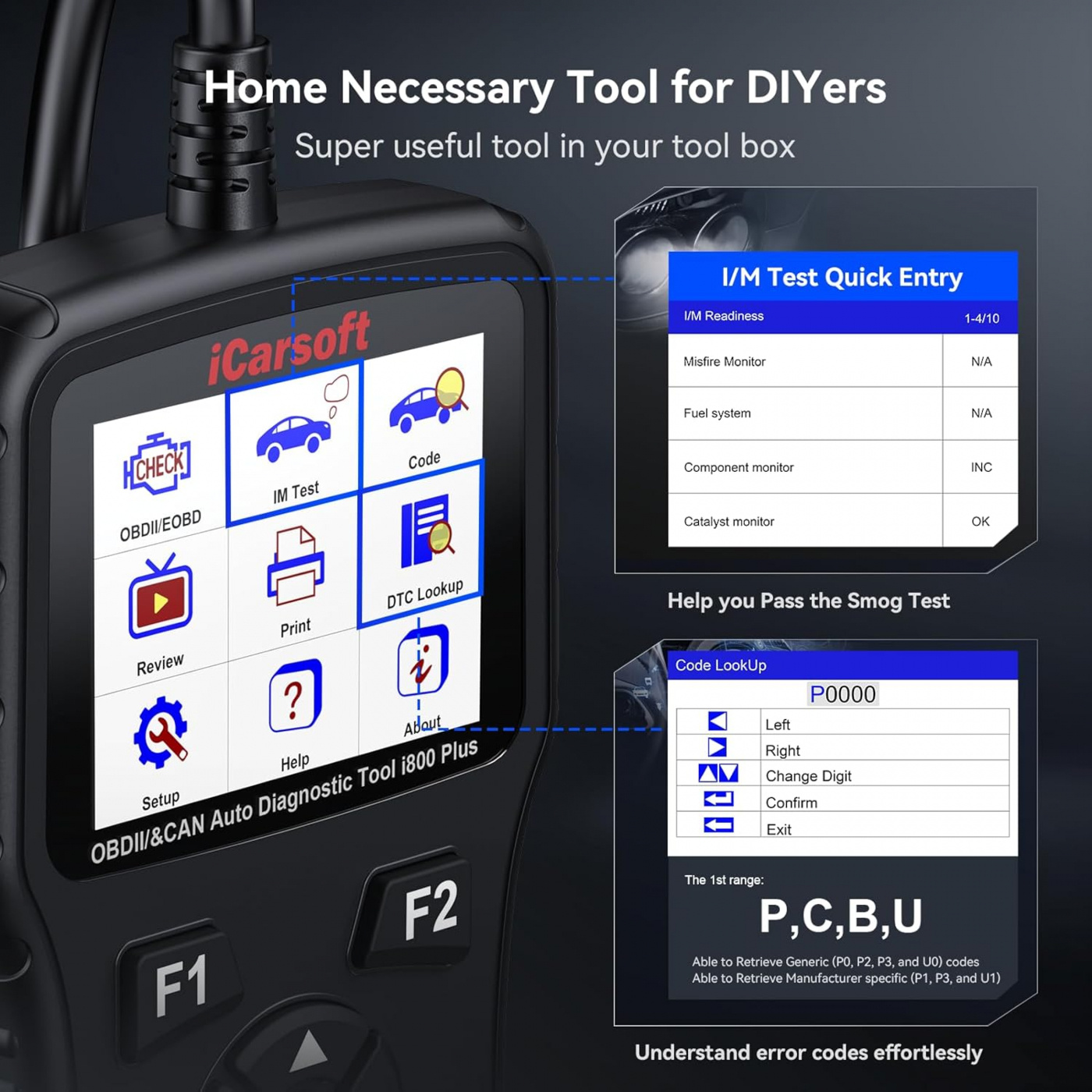 iCarsoft i800 Plus universal felkodsläsare scanner OBD2