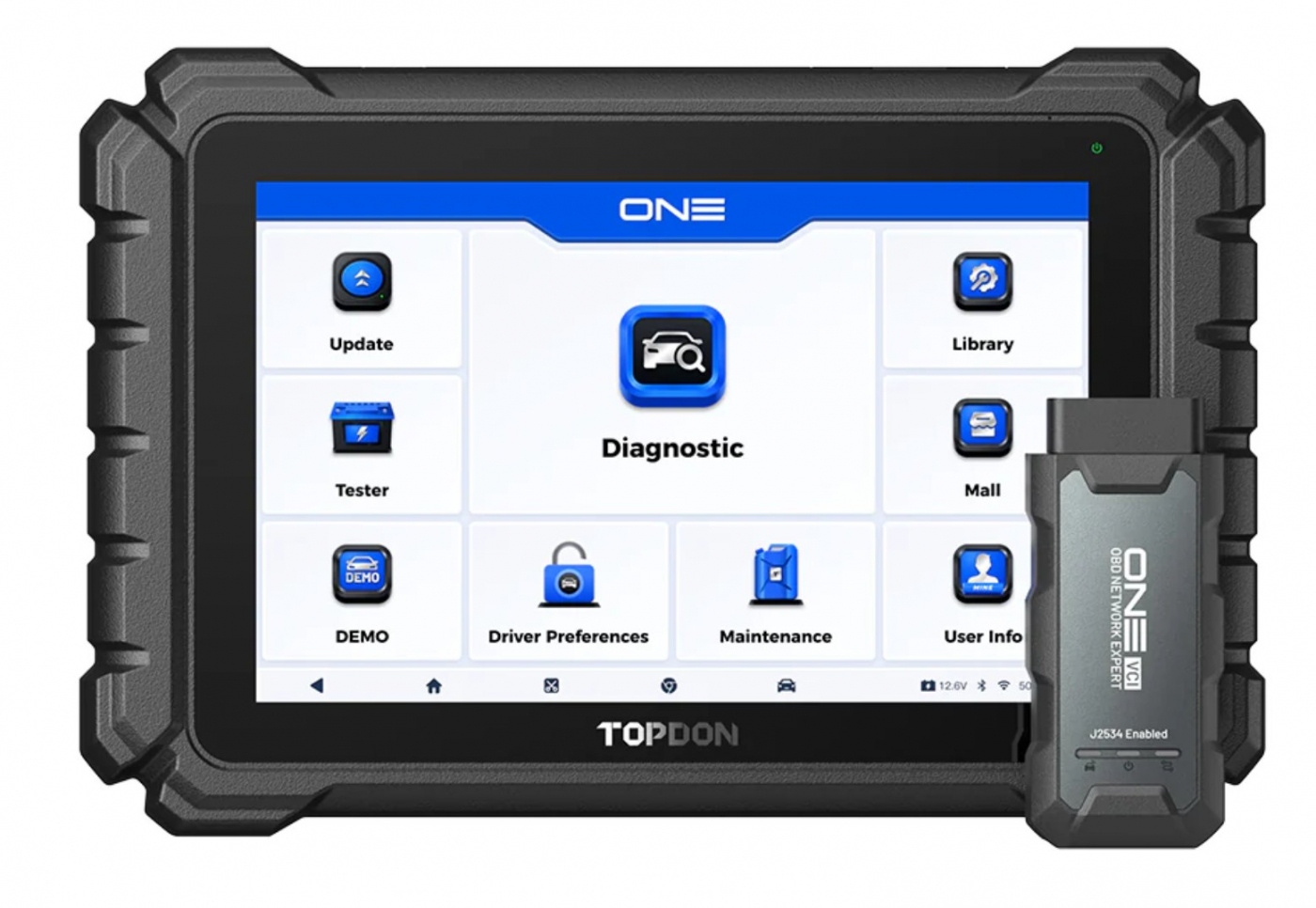 TOPDON One obd2 Diagnosskanner med ECU-kodning, OE-topologi, J2534 Pass-Thru, 50+ Återställningar, TopFix AI, FCA/Renault/VAG SFD SGW, CANFD & DoIP 