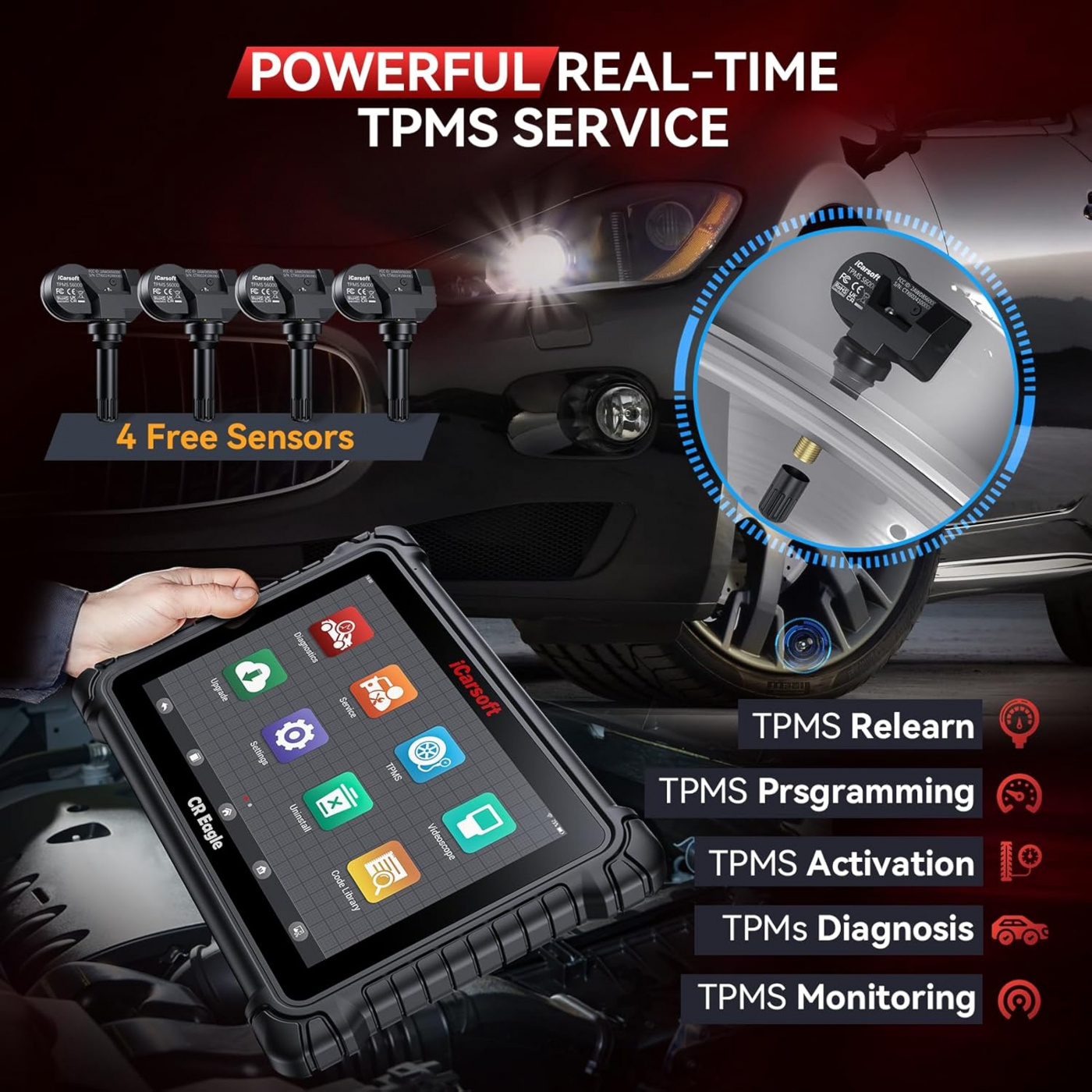 iCarsoft CR EAGLE felkodsläsare diagnosverktyg Bluetooth/WIFI VCI | DOIP | TPMS | inkl kabelkit & kamera