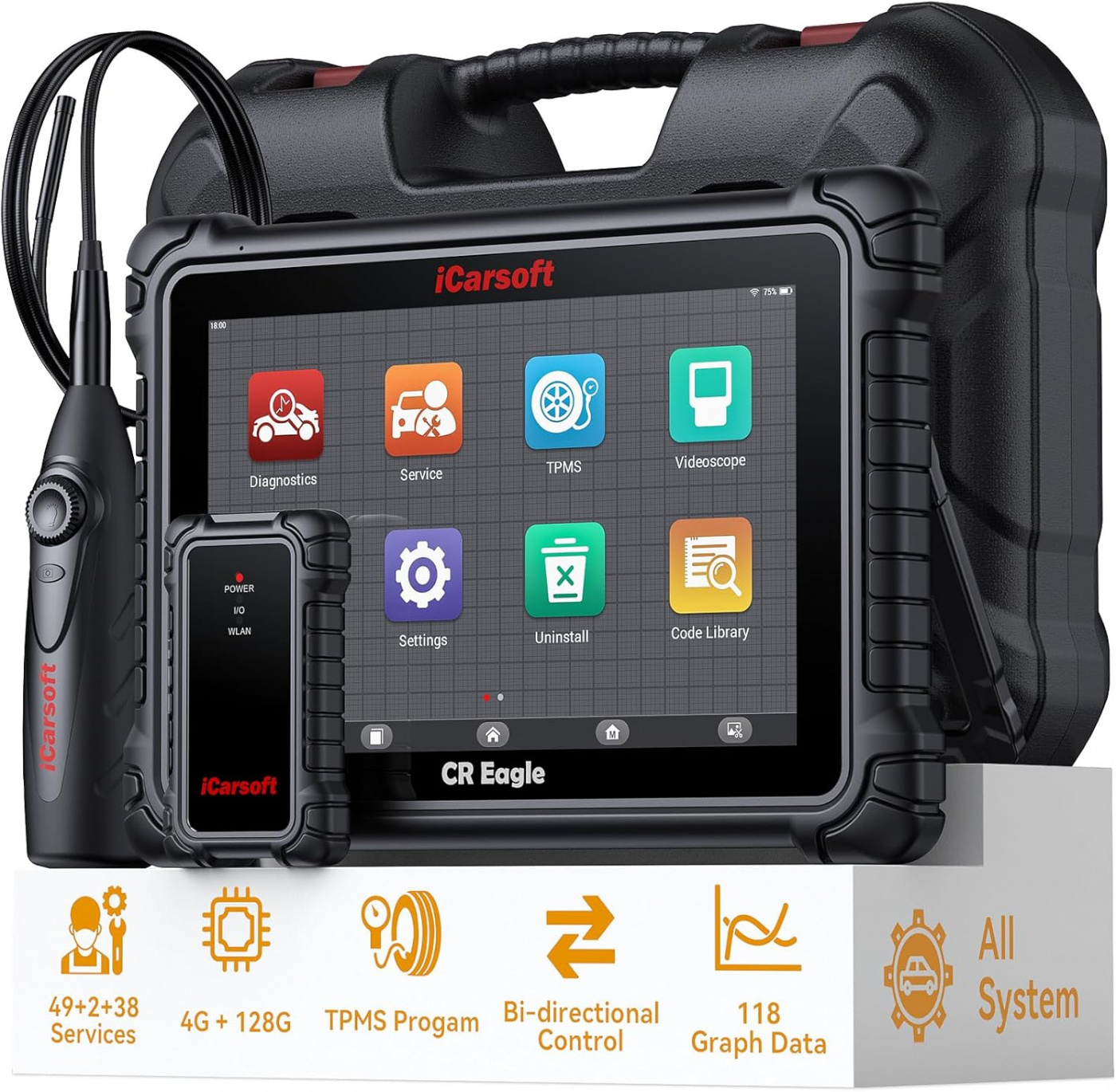 iCarsoft CR EAGLE felkodsläsare diagnosverktyg Bluetooth/WIFI VCI | DOIP | TPMS | inkl kabelkit & kamera