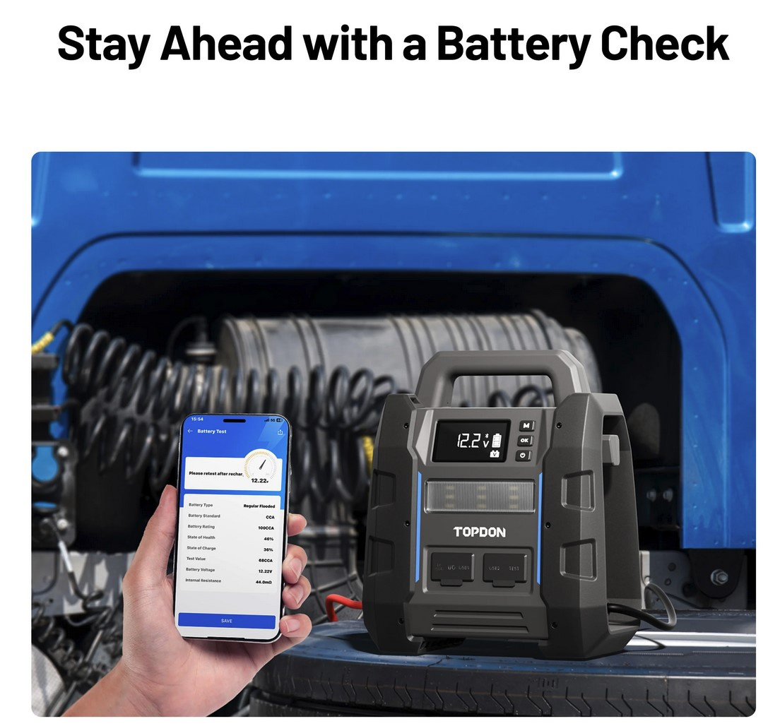 Topdon V4500 PLUS starthjälp jumpstarter | Med batteritest | 4500A booster