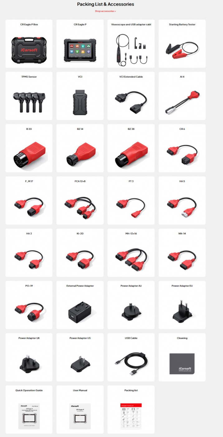 iCarsoft CR EAGLE P 2026 felkodsläsare diagnosverktyg Bluetooth/WIFI VCI | DOIP | TPMS | inkl kabelkit & kamera