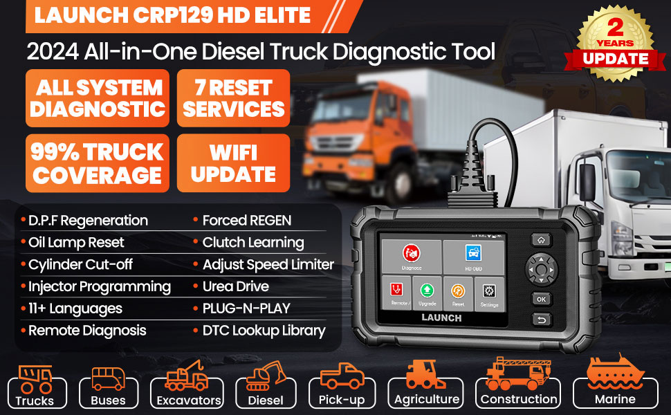 Launch CRP129HD diagnosverktyg felkodsläsare för tunga fordon, lastbil, buss