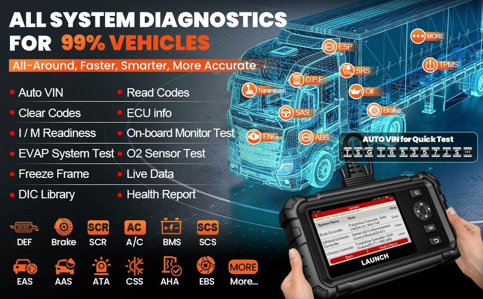 Launch CRP129HD diagnosverktyg felkodsläsare för tunga fordon, lastbil, buss
