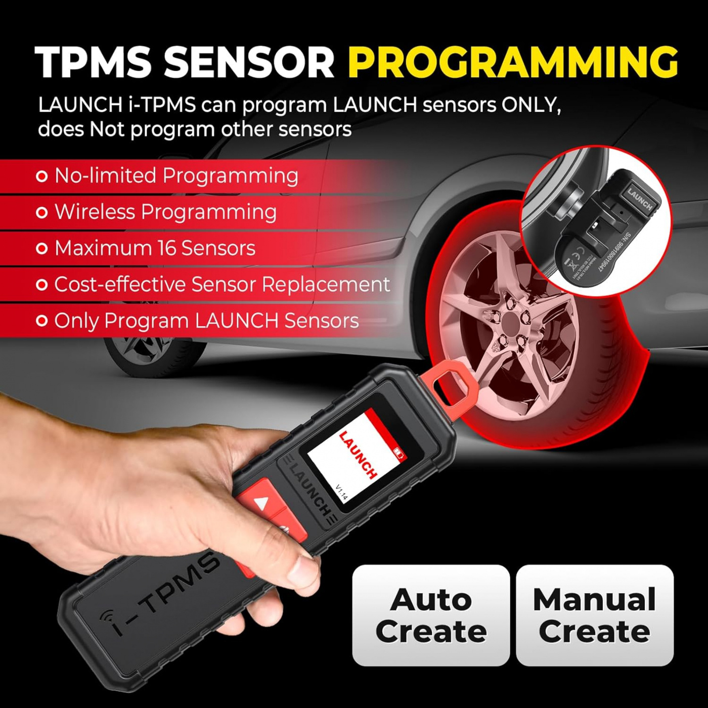 Launch i-TPMS verktyg för programmering av Launch däcksensorer | Android telefon eller Launch X431 V/PROS ELTE/PRO3/PRO3S+/PRO5/Pad VII 