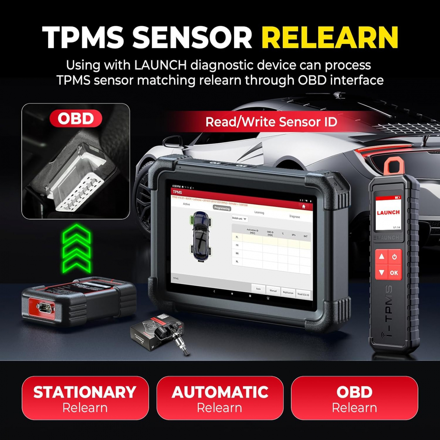 Launch i-TPMS verktyg för programmering av Launch däcksensorer | Android telefon eller Launch X431 V/PROS ELTE/PRO3/PRO3S+/PRO5/Pad VII 