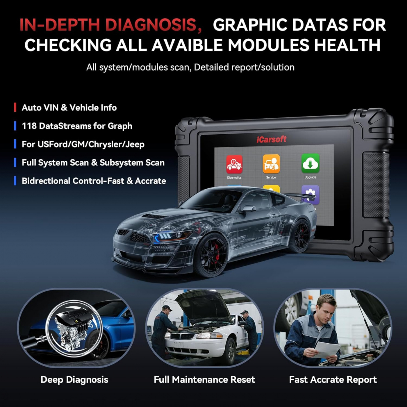 iCarsoft US V4.0 Diagnosverktyg för Ford/GM/Jeep/Dodge/Chrysler WIFI | 5