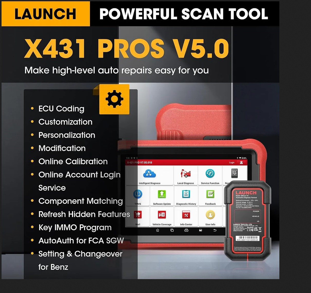 LAUNCH X431 PROS V5.0  felkodsläsare diagnosverktyg | Aktiv test | Trådlös | Doip | OBD2 scanner | 2års licens