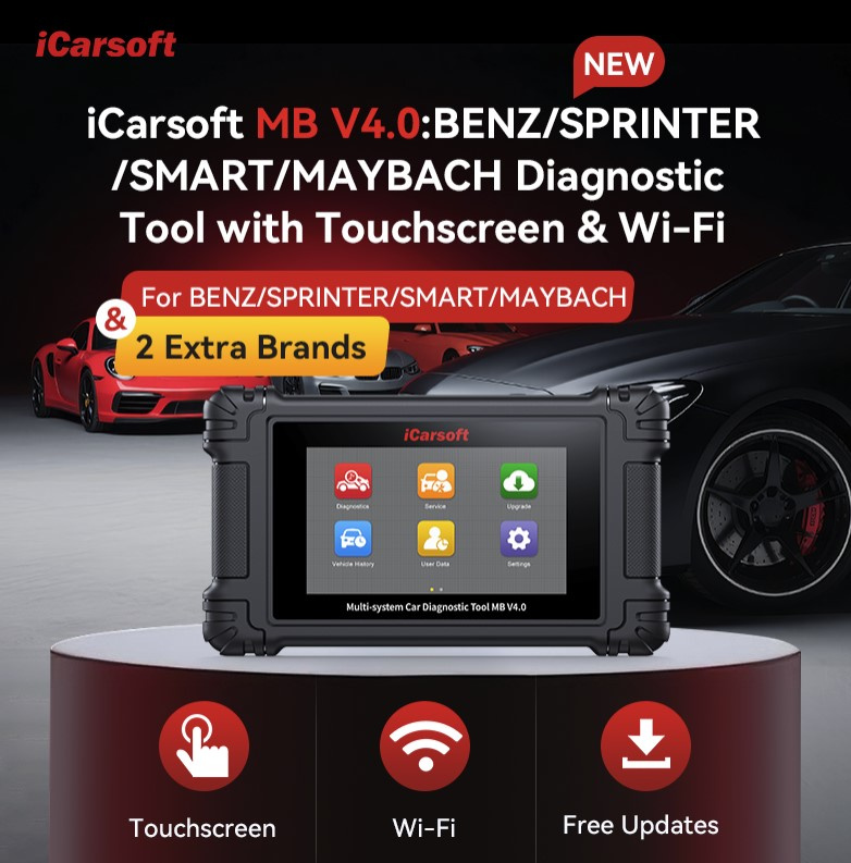iCarsoft MB V4.0 Mercedes-Benz, Sprinter, Smart + 2 valfri bilmärken | diagnosverktyg felkodsläsare WIFI | 5