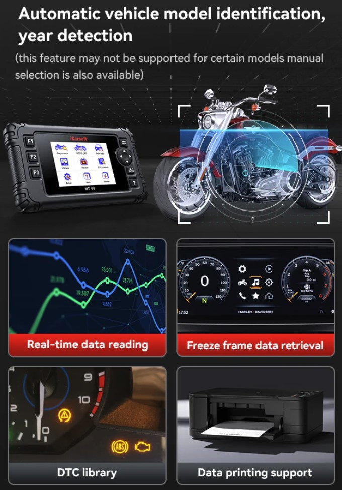 iCarsoft MTV6 för Harley-davidson motorcyklar | felkodläsare för MC 