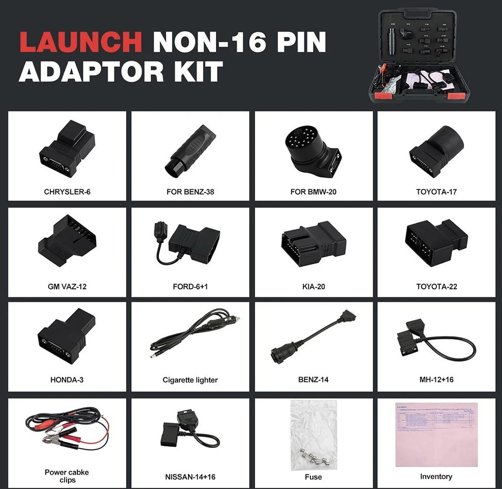 Original LAUNCH OBD1-adapterset – OBDI tillbehör för bilar årsmodell 1996–2003