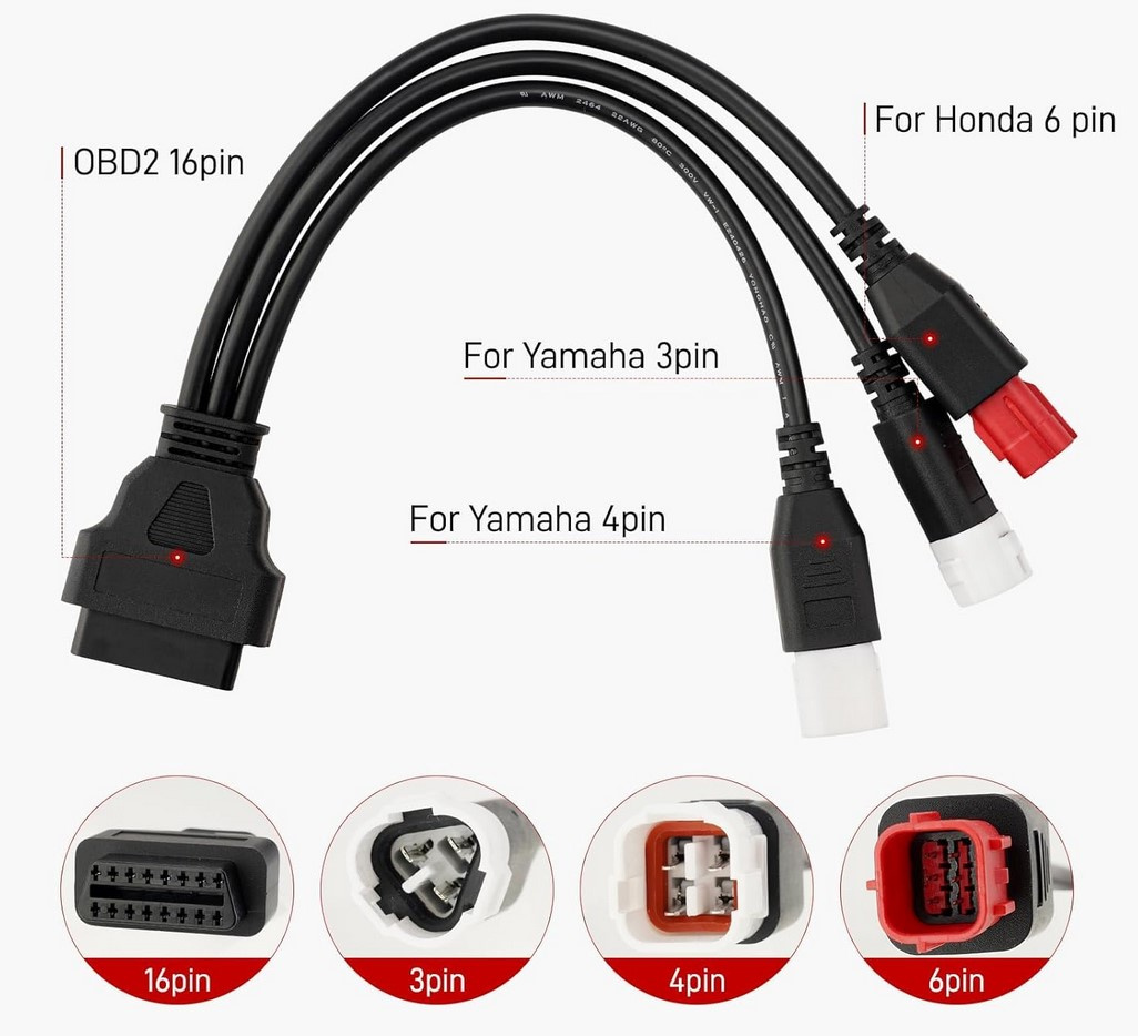 3-pin 4-pin 6-pin OBD2 motorcykel adapter kabel | Yamaha | Harley Davidsson | Honda | Piaggio | Vespa | Moto Guzzi | Suzuki