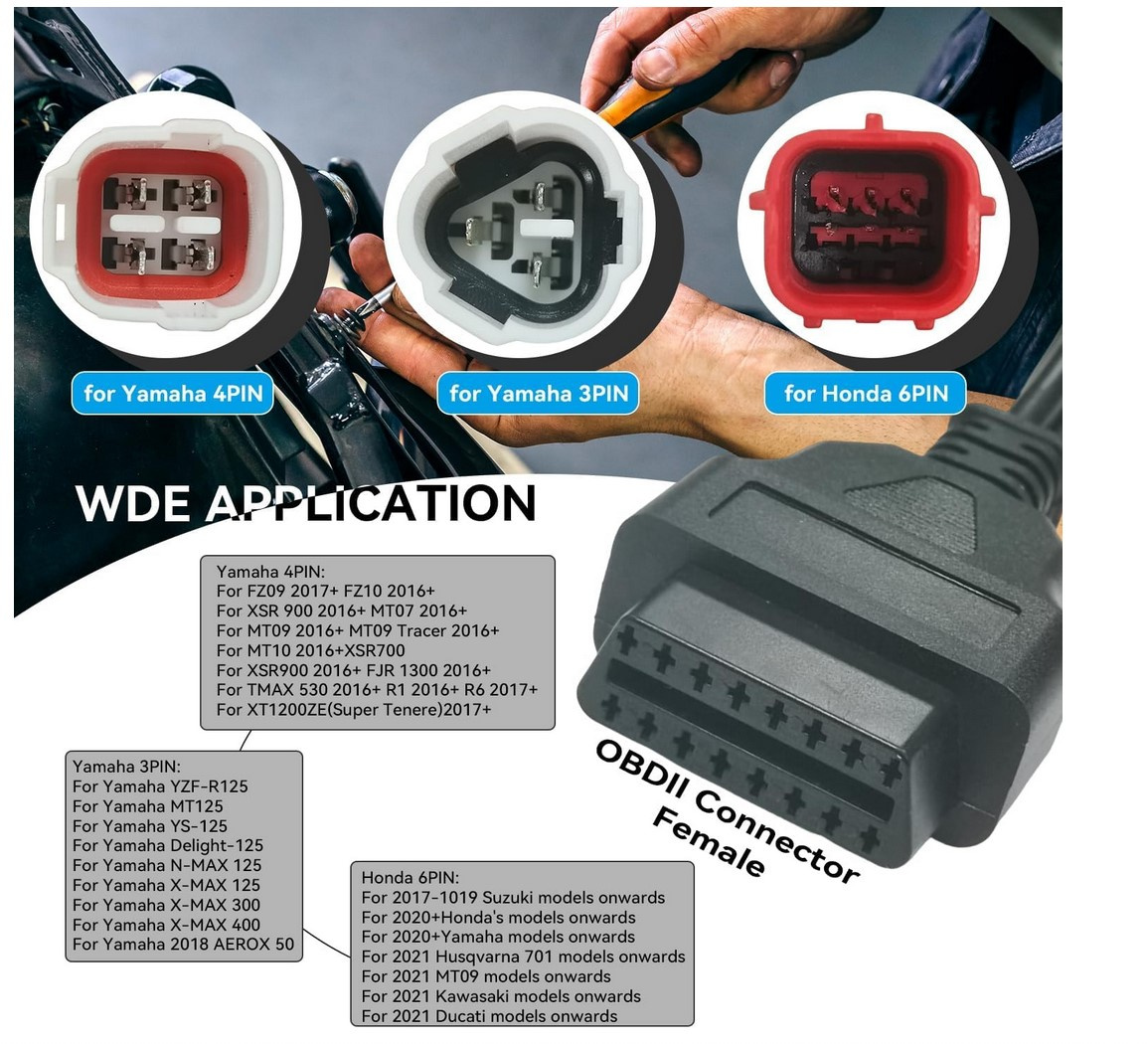 3-pin 4-pin 6-pin OBD2 motorcykel adapter kabel | Yamaha | Harley Davidsson | Honda | Piaggio | Vespa | Moto Guzzi | Suzuki
