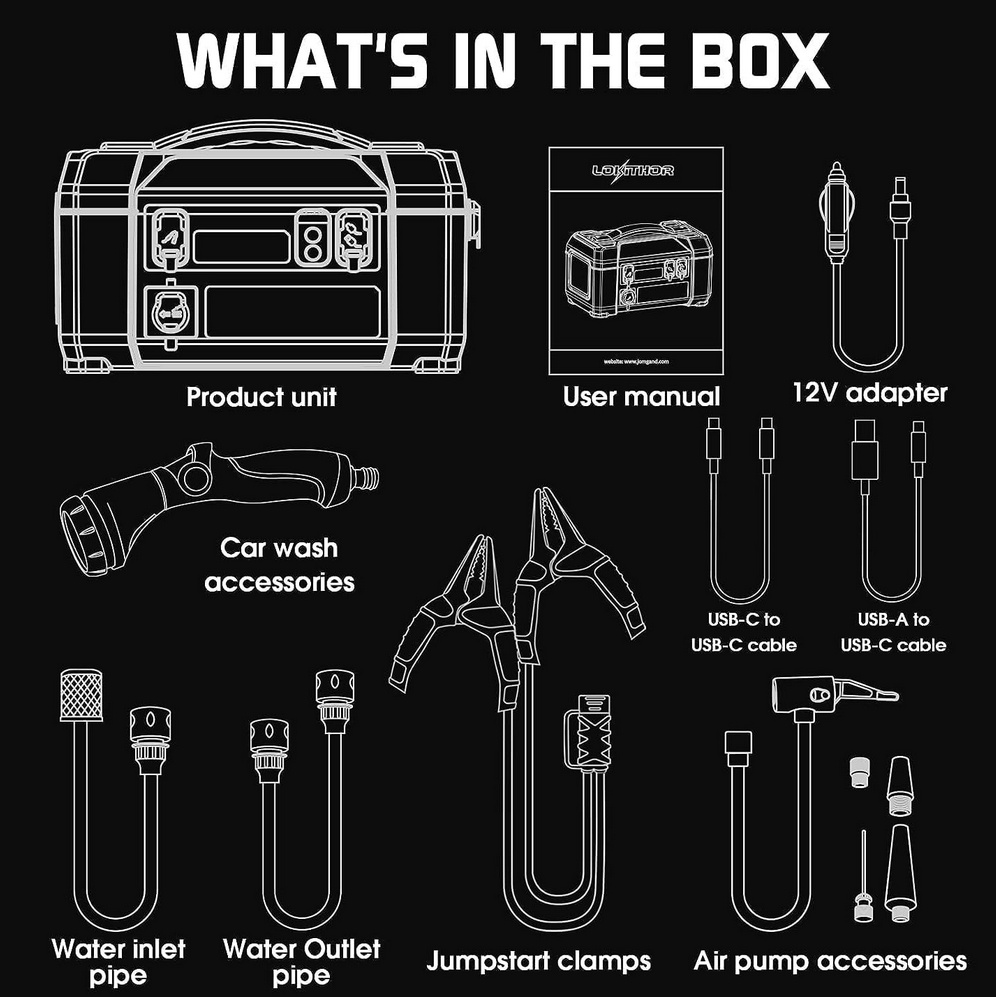 Starthjälp Lokithor AW401 Med högtryckstvätt, kompressor, lampa & powerbank 
