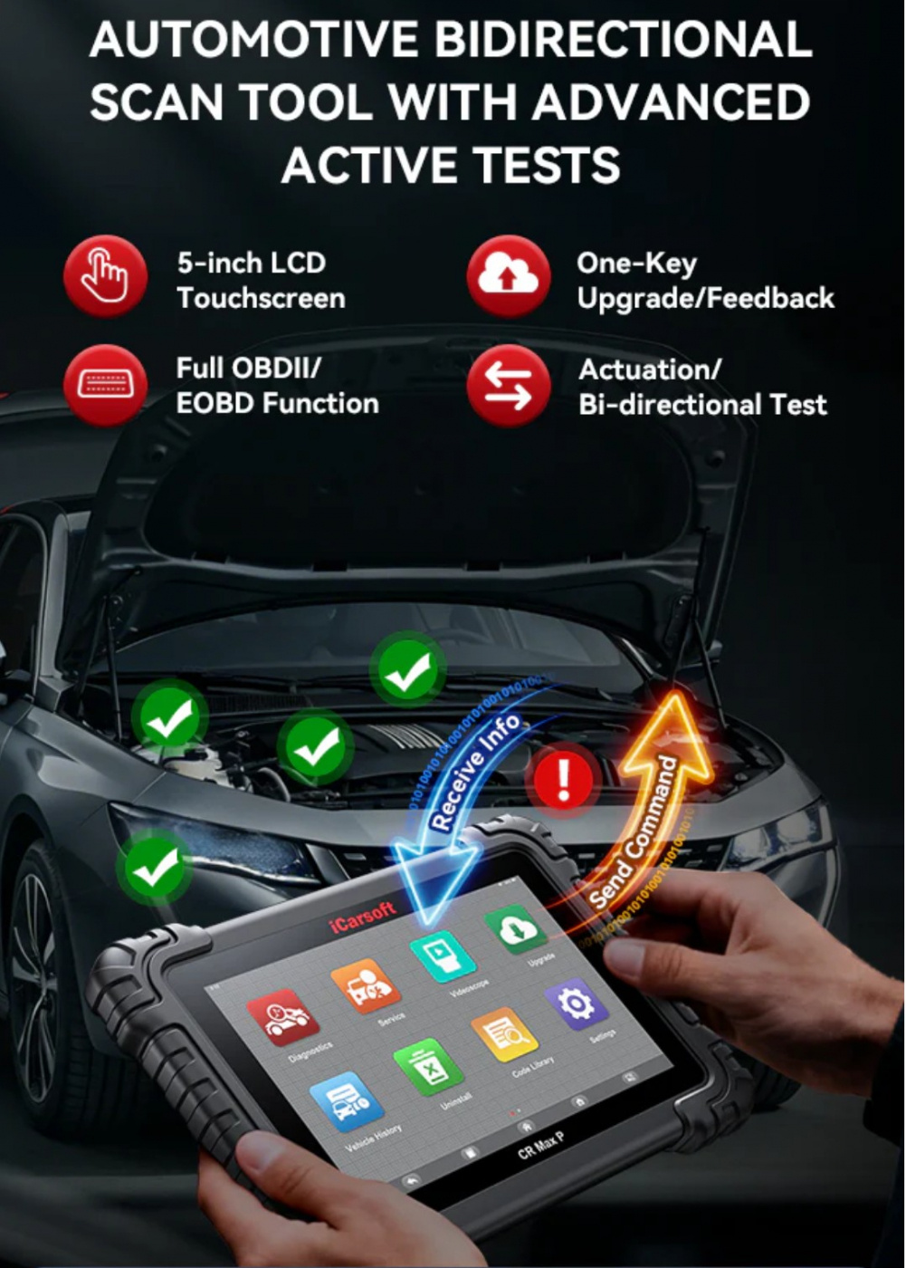 iCarsoft CR Max P 2026 diagnosverktygs felkodsläsare OBD2 | Aktiv test | 10