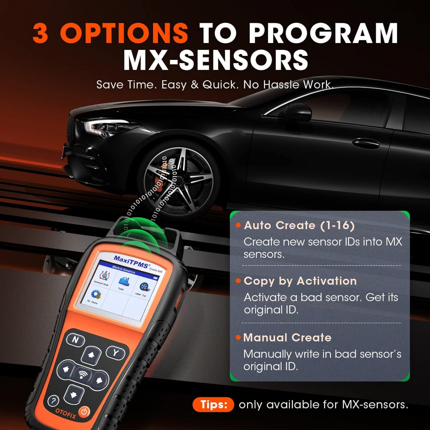 Otofix TireGo 608 TPMS-verktyg klona TPMS däcksensorer hjulsensor