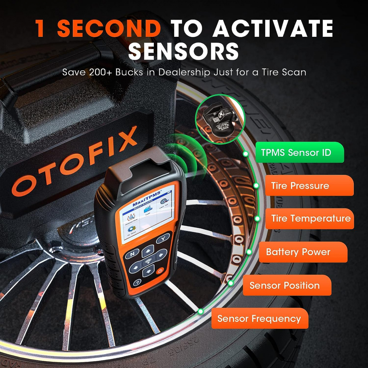 Otofix TireGo 608 TPMS-verktyg klona TPMS däcksensorer hjulsensor