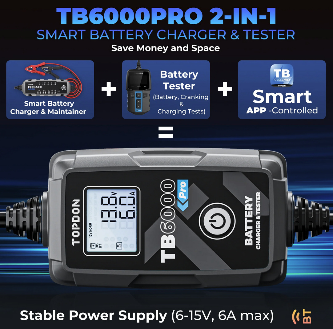 Topdon TB6000Pro Batteriladdare & Batteritestare 6A/12V/6V FYNDVARA Öppnad förpackning