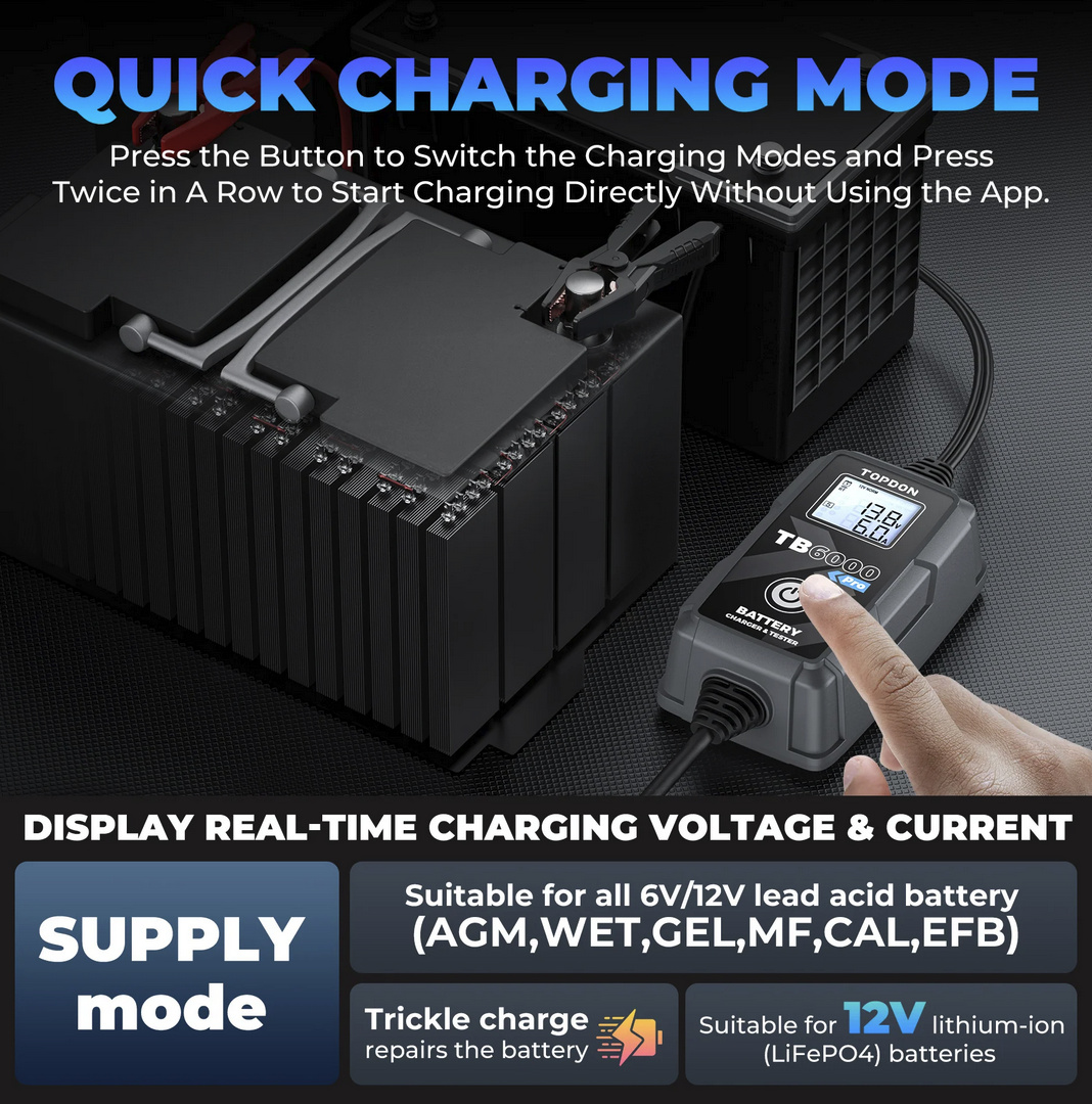 Topdon TB6000Pro Batteriladdare & Batteritestare 6A/12V/6V FYNDVARA Öppnad förpackning