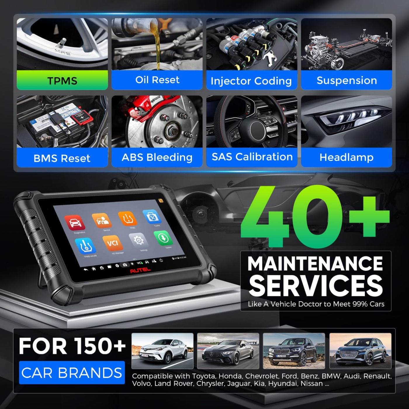 Autel Maxicheck MX900TS Diagnos och TPMS verktyg 2 in 1 | DOIP | CAN FD | Felkodsläsning | Svenska | Uppgraderad version