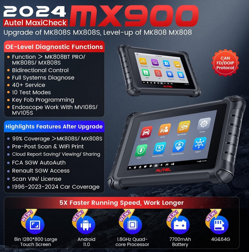 Autel Maxicheck MX900 Diagnosverktyg | DOIP | CAN FD | Felkodsläsare | Svenska | Uppgraderad version