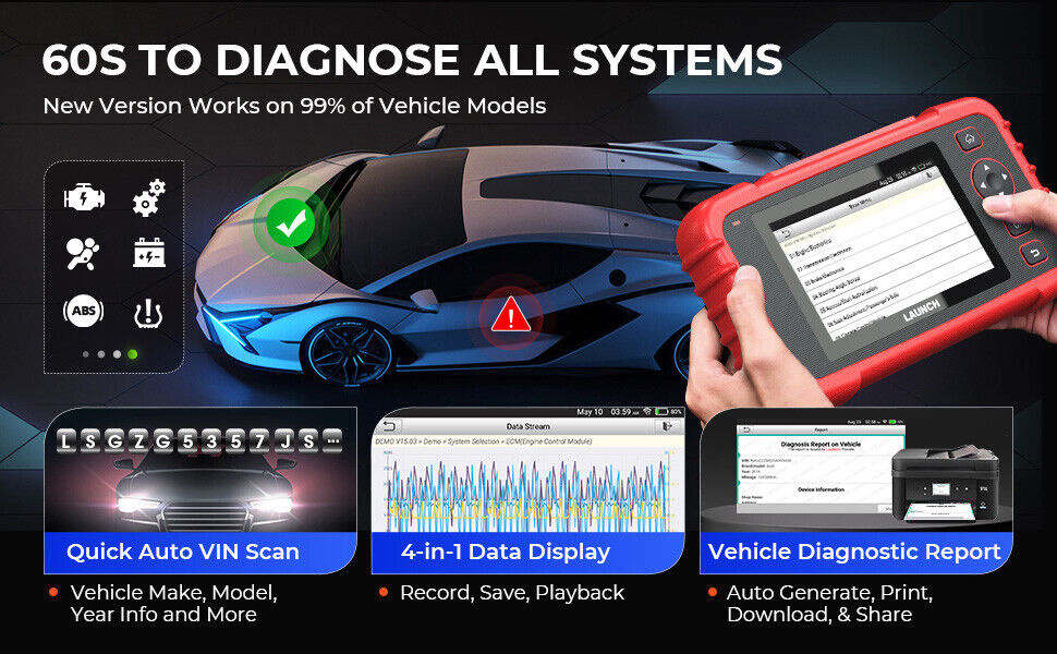 Launch CRP129X Plus 2.0 multimärkes diagnosverktyg alla system | Gratis uppdateringar | Touchskärm | Wifi